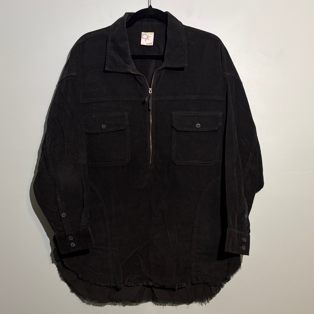 Offline by Aerie Corduroy 1/2 Zip Oversized Shirt Shacket Women’s Large Raw Hem